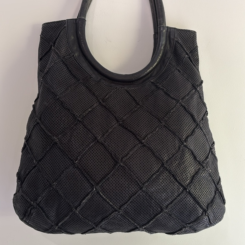Anthropologie Illona Lattice‎ Black Leather Shoulder Bag - Picture 2 of 15